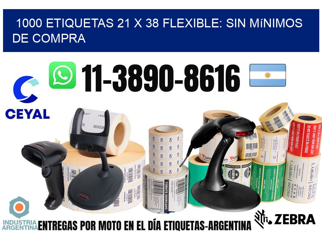 1000 etiquetas 21 x 38 Flexible: sin mínimos de compra