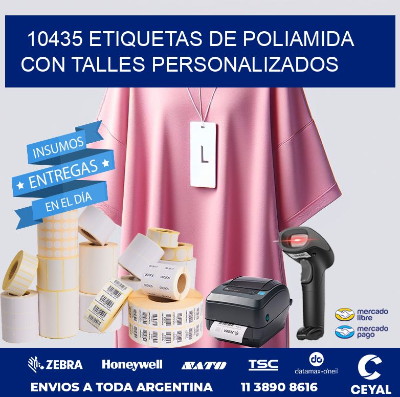 10435 Etiquetas de poliamida con talles personalizados