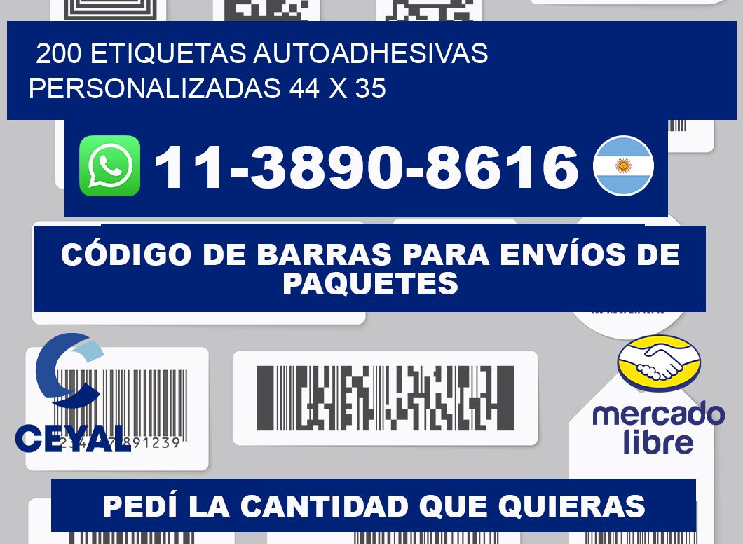 200 Etiquetas autoadhesivas personalizadas 44 x 35