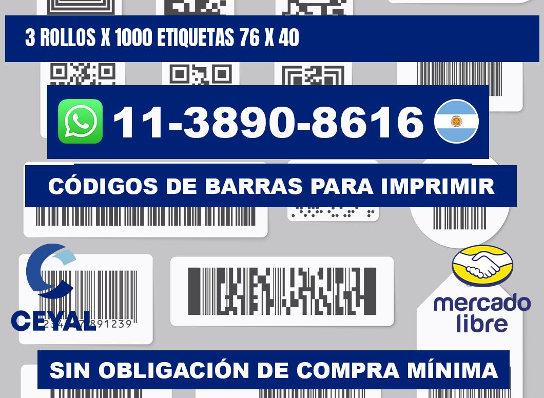 3 rollos x 1000 etiquetas 76 x 40