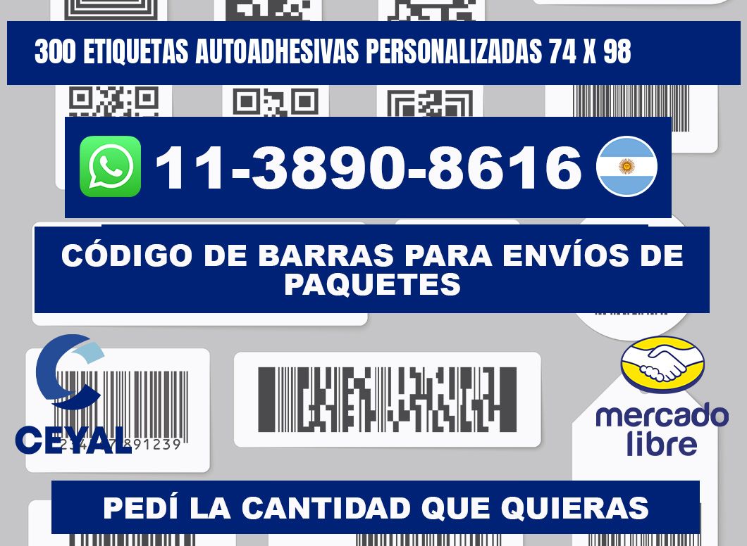 300 Etiquetas autoadhesivas personalizadas 74 x 98