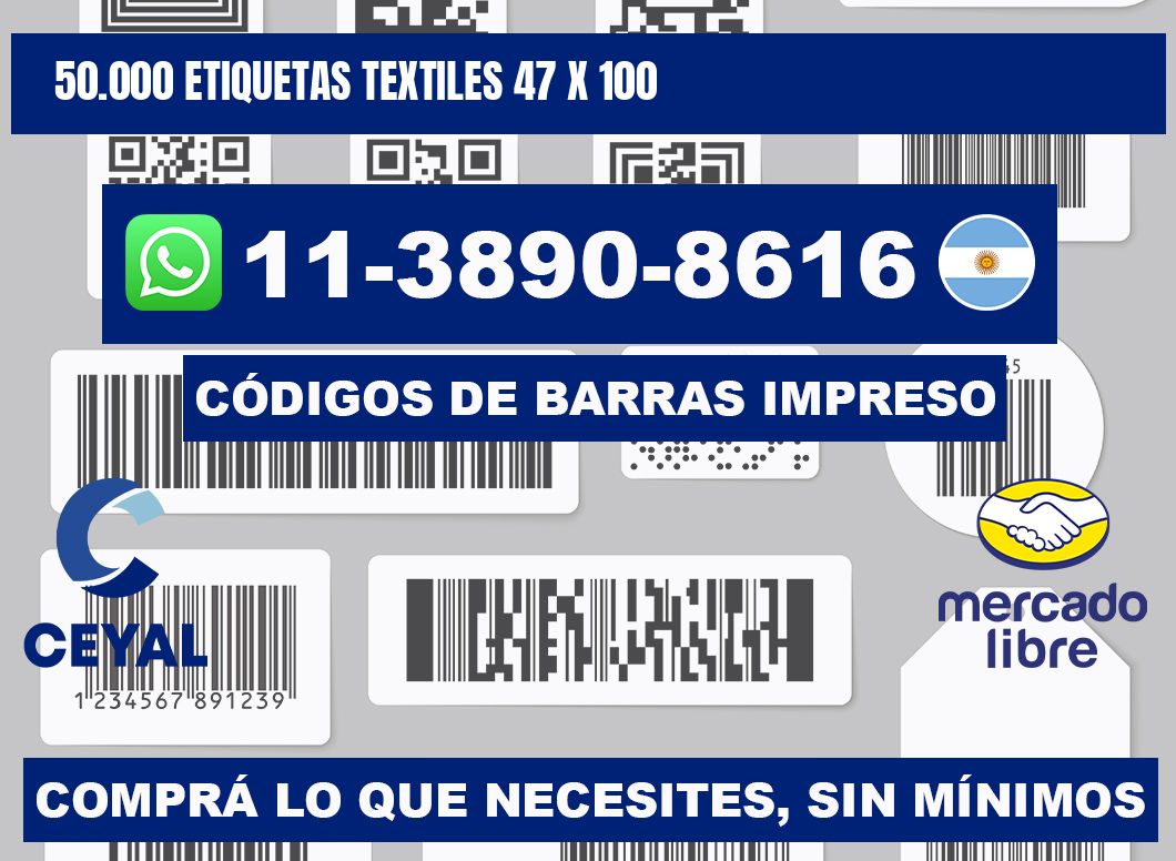 50.000 ETIQUETAS TEXTILES 47 x 100