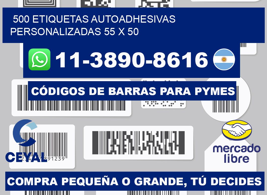 500 Etiquetas autoadhesivas personalizadas 55 x 50