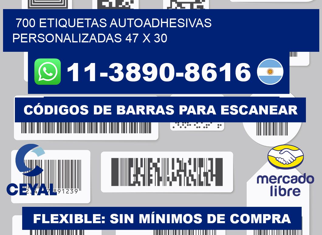 700 Etiquetas autoadhesivas personalizadas 47 x 30