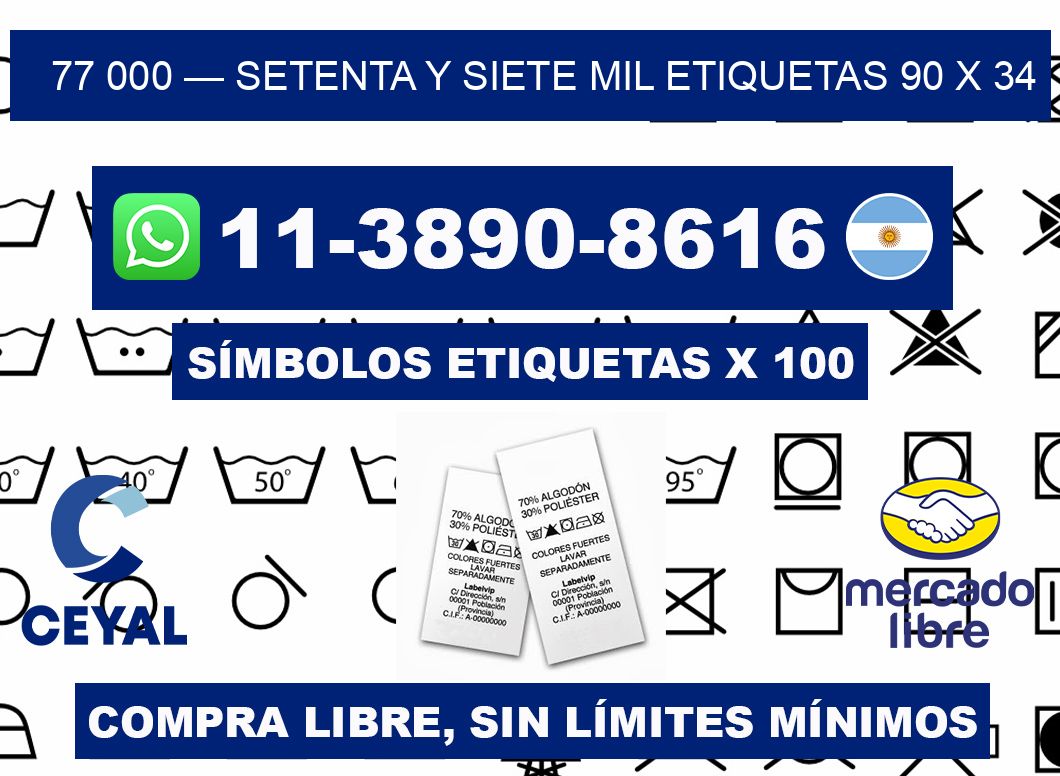 77 000 — setenta y siete mil etiquetas 90 x 34