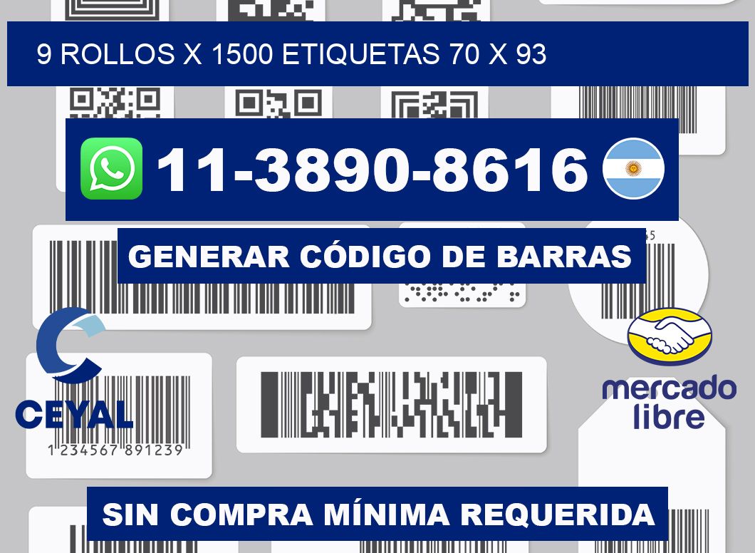 9 rollos x 1500 etiquetas 70 x 93