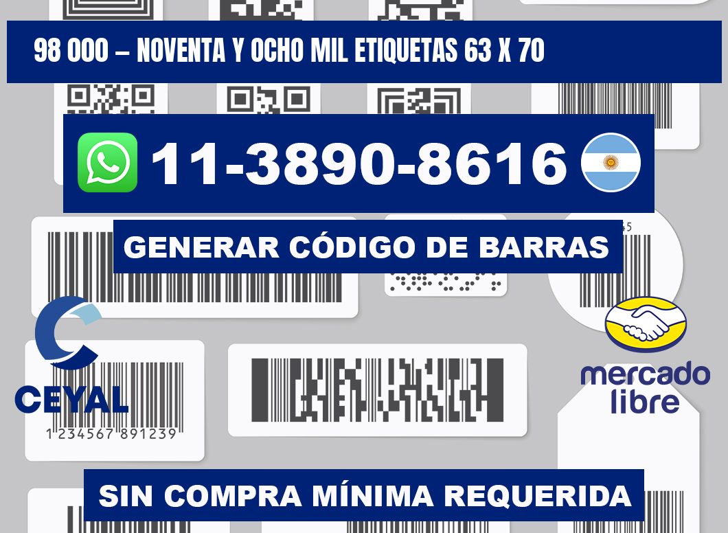98 000 — noventa y ocho mil etiquetas 63 x 70