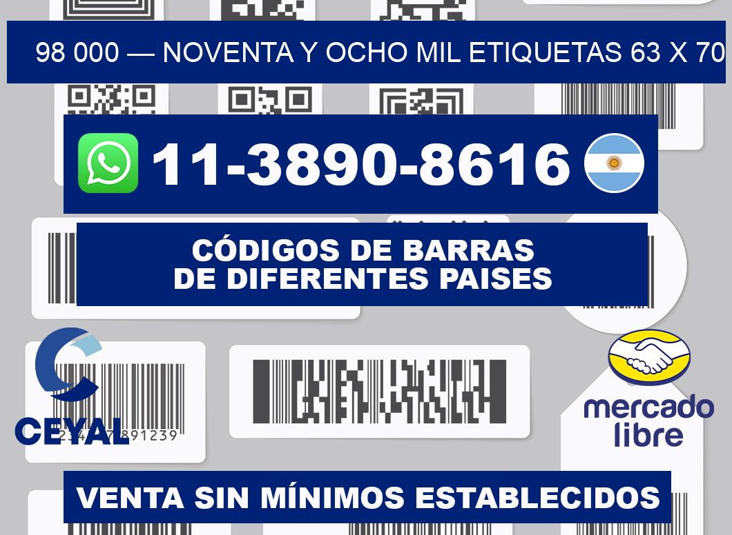 98 000 — noventa y ocho mil etiquetas 63 x 70