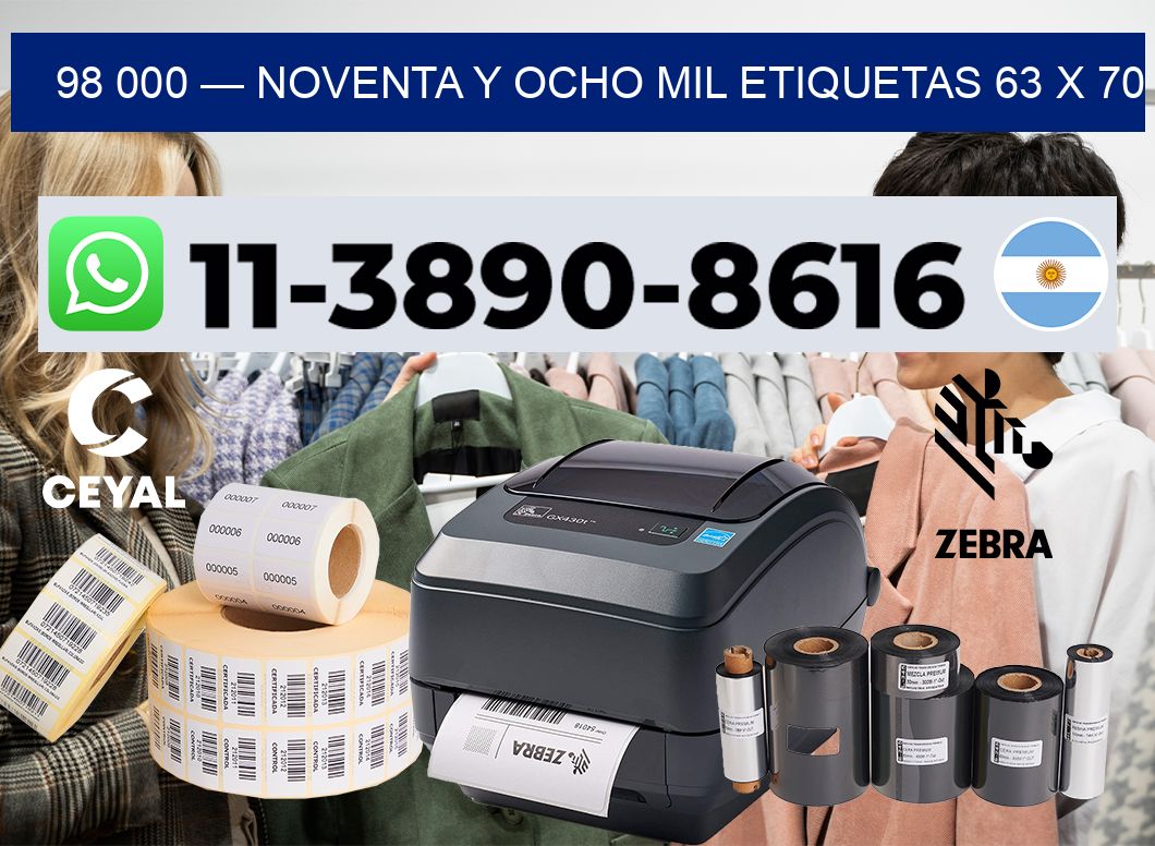 98 000 — noventa y ocho mil etiquetas 63 x 70