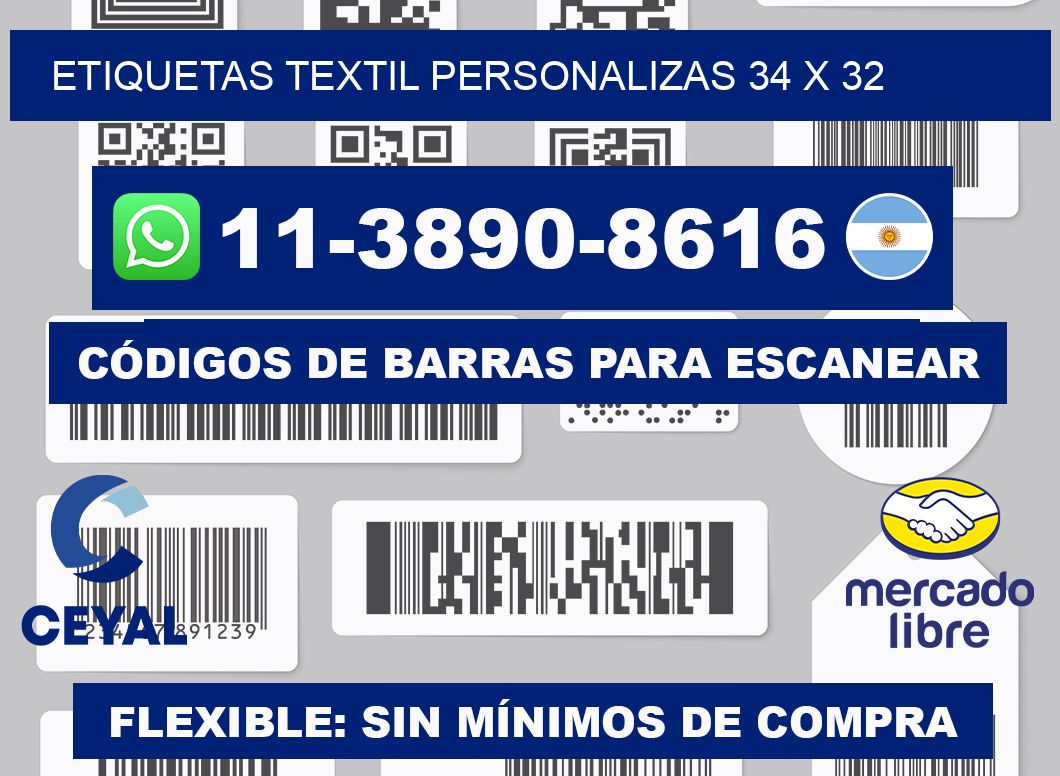 ETIQUETAS TEXTIL PERSONALIZAS 34 x 32