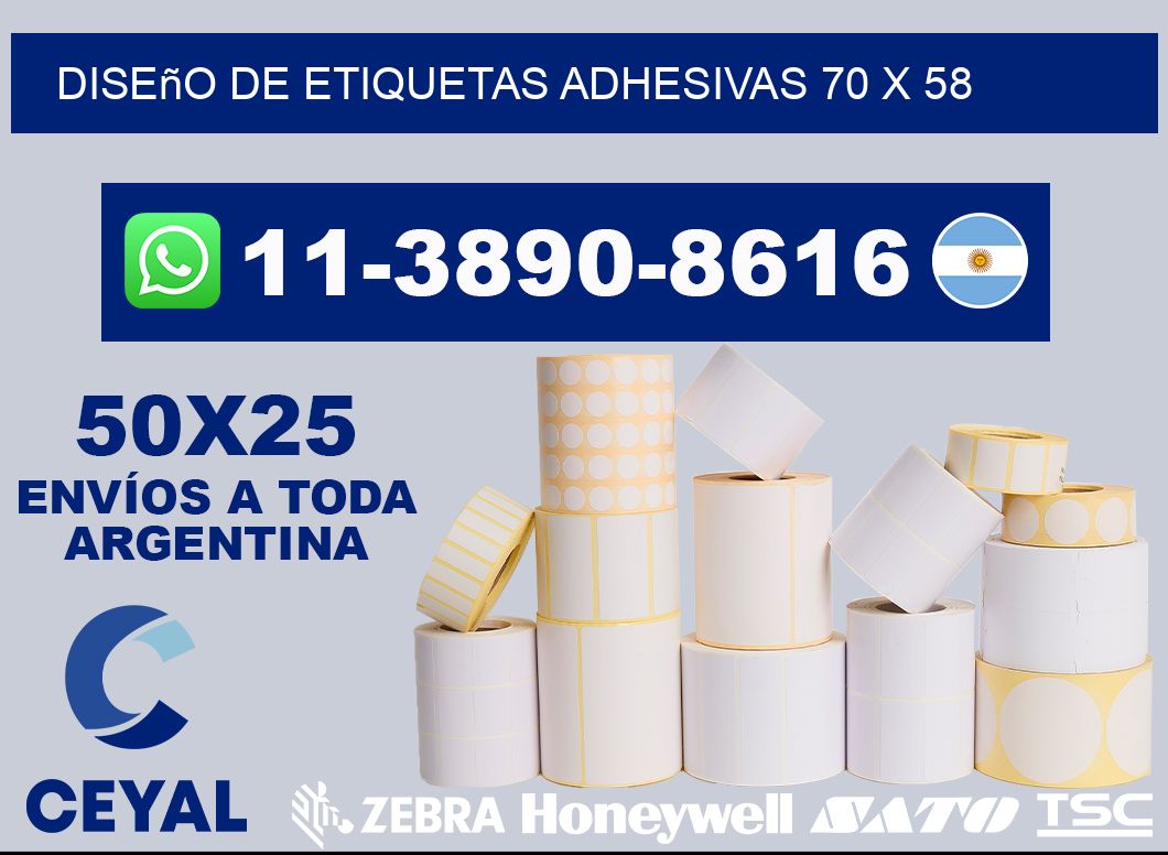 diseño de etiquetas adhesivas 70 x 58
