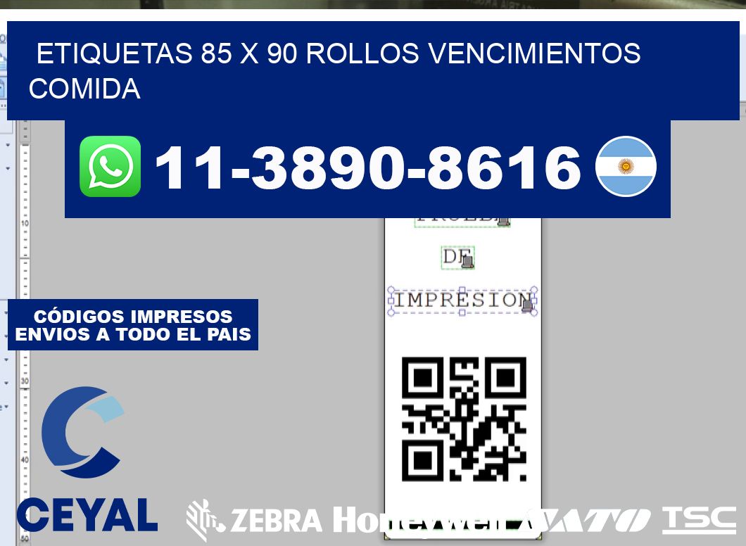 etiquetas 85 x 90 rollos vencimientos comida
