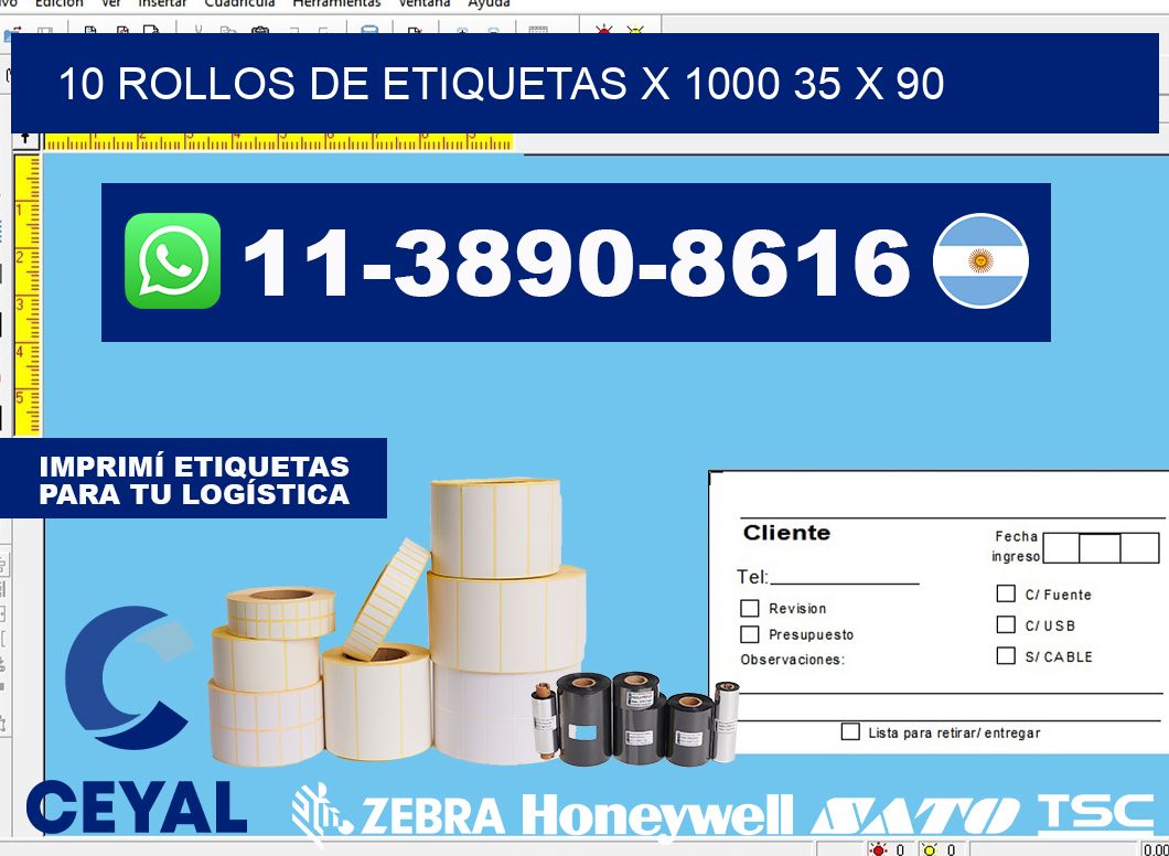 10 rollos de etiquetas x 1000 35 x 90