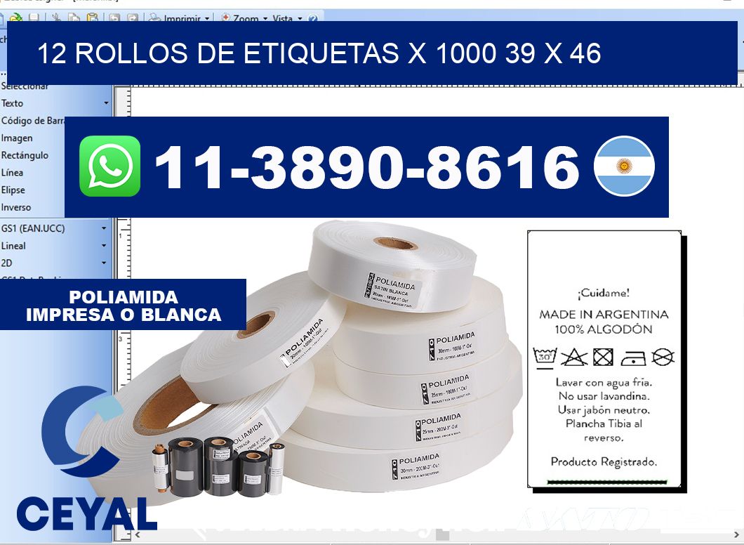 12 rollos de etiquetas x 1000 39 x 46