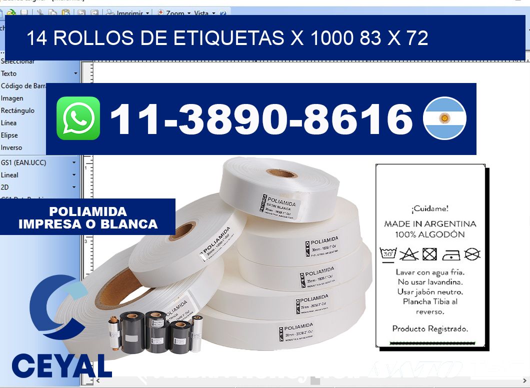 14 rollos de etiquetas x 1000 83 x 72