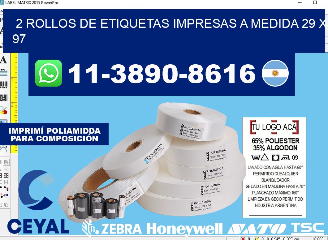 2 rollos de etiquetas impresas a medida 29 x 97