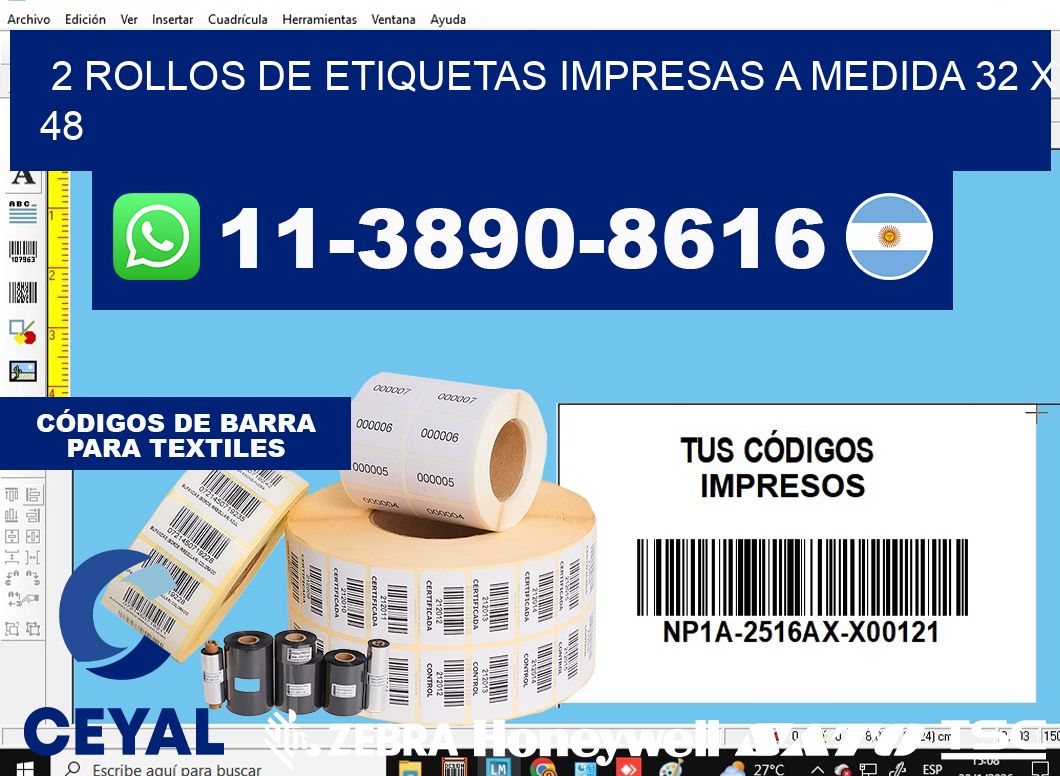 2 rollos de etiquetas impresas a medida 32 x 48