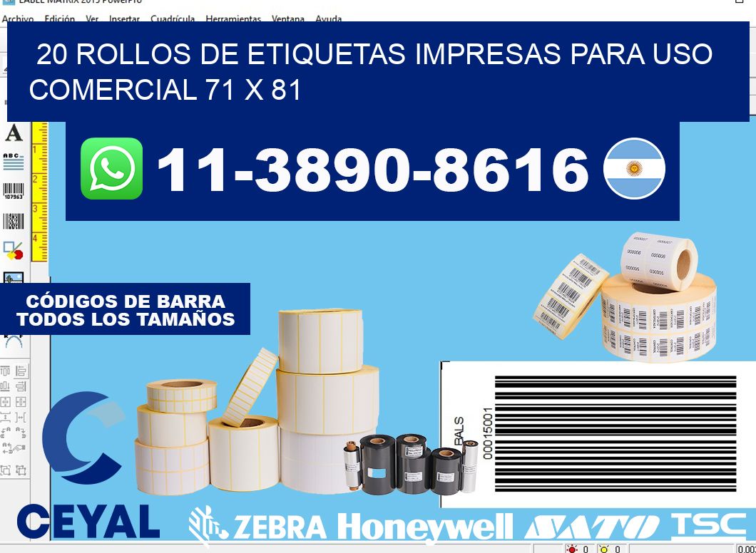 20 rollos de etiquetas impresas para uso comercial 71 x 81