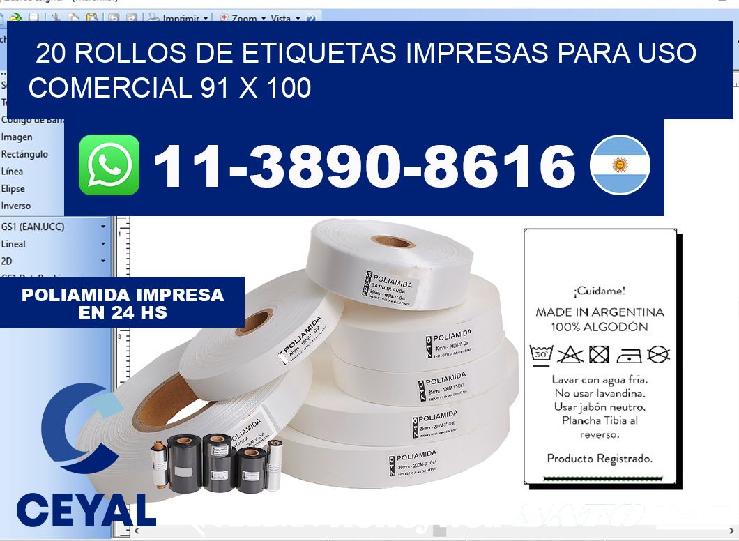 20 rollos de etiquetas impresas para uso comercial 91 x 100