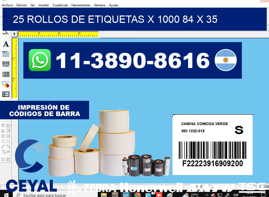 25 rollos de etiquetas x 1000 84 x 35