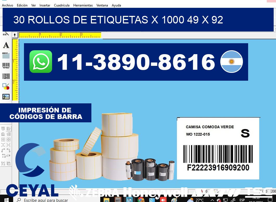 30 rollos de etiquetas x 1000 49 x 92