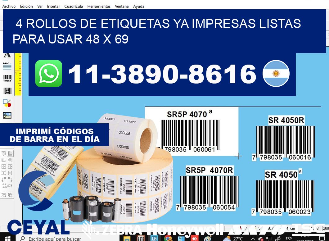 4 rollos de etiquetas ya impresas listas para usar 48 x 69