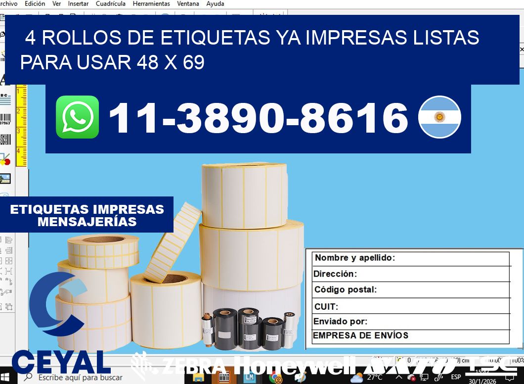 4 rollos de etiquetas ya impresas listas para usar 48 x 69