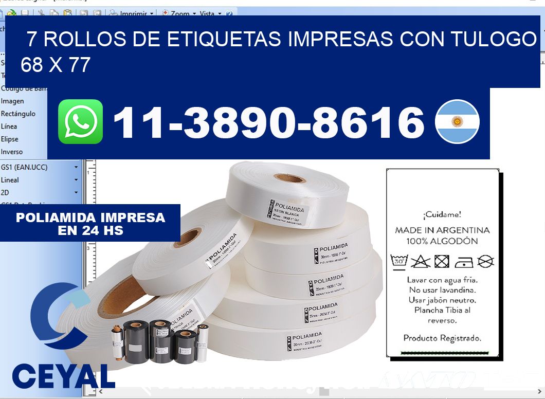 7 rollos de etiquetas impresas con tulogo 68 x 77