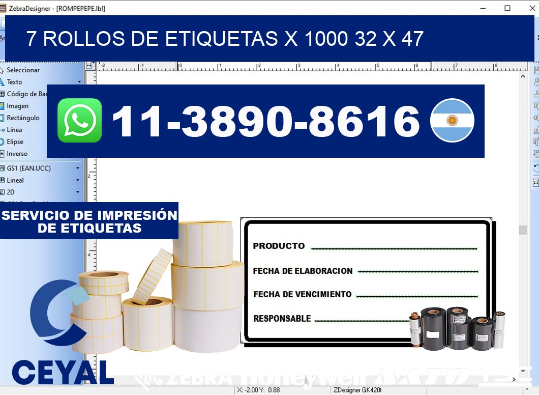 7 rollos de etiquetas x 1000 32 x 47