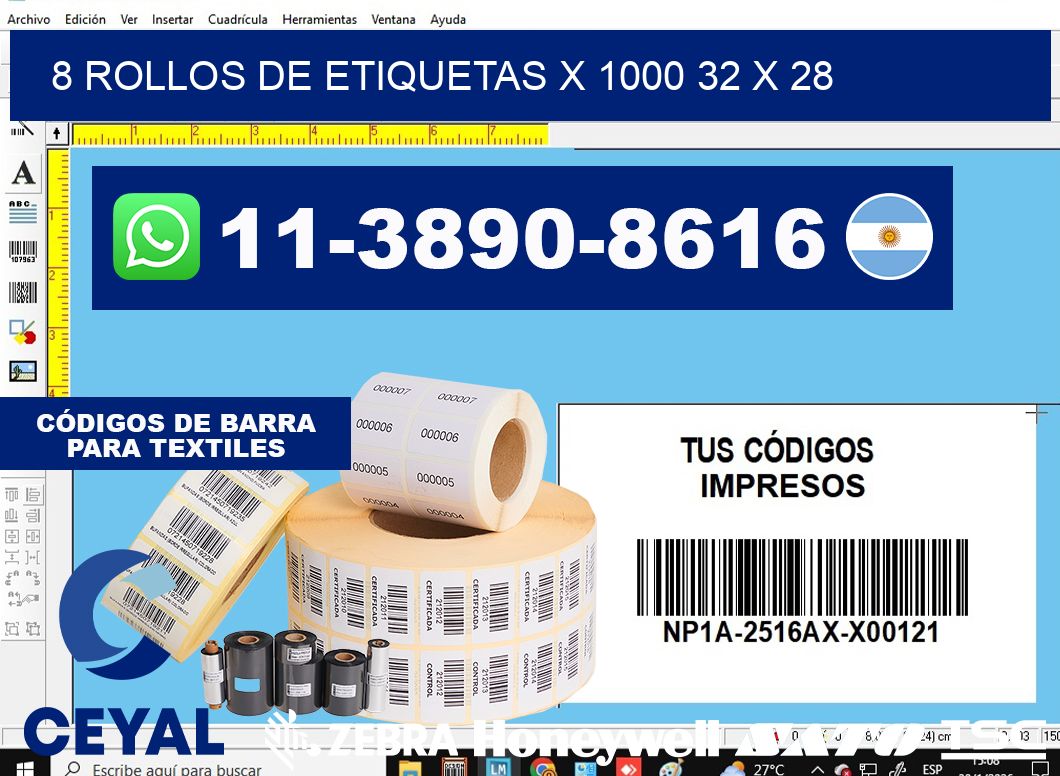 8 rollos de etiquetas x 1000 32 x 28