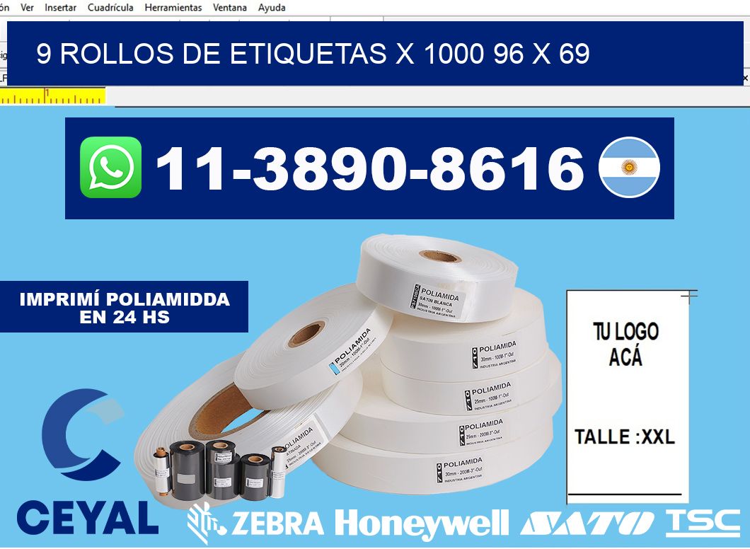 9 rollos de etiquetas x 1000 96 x 69
