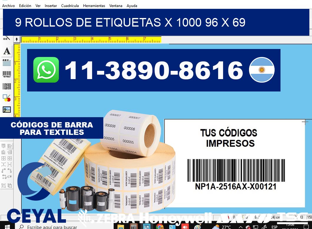 9 rollos de etiquetas x 1000 96 x 69