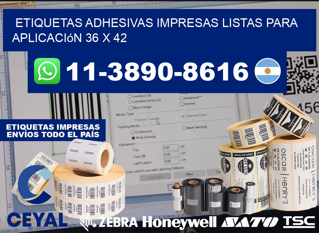 etiquetas adhesivas impresas listas para aplicación 36 x 42