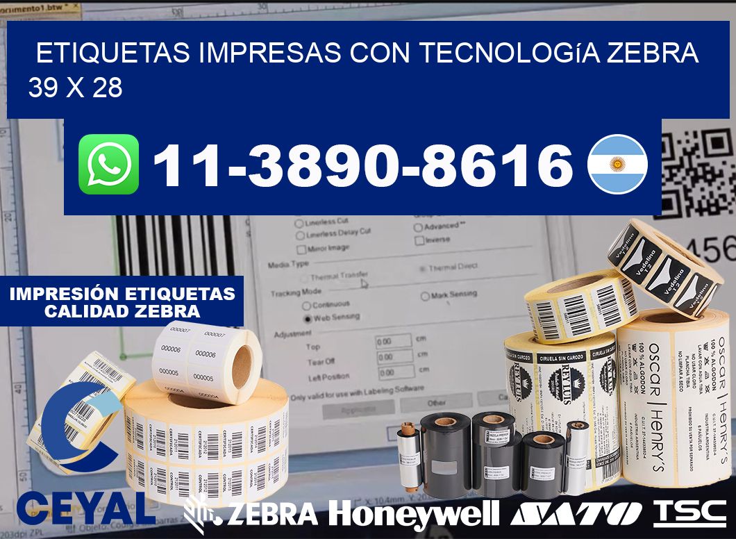etiquetas impresas con tecnología Zebra 39 x 28