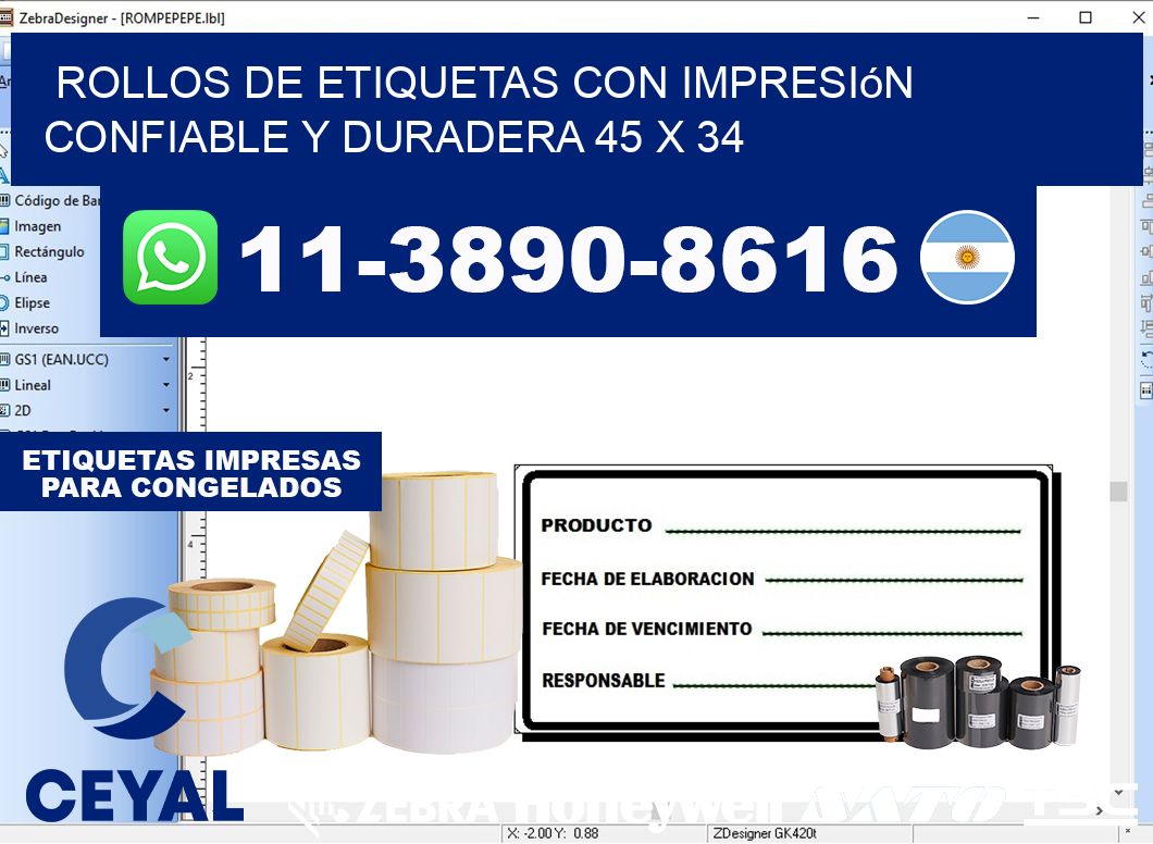 rollos de etiquetas con impresión confiable y duradera 45 x 34