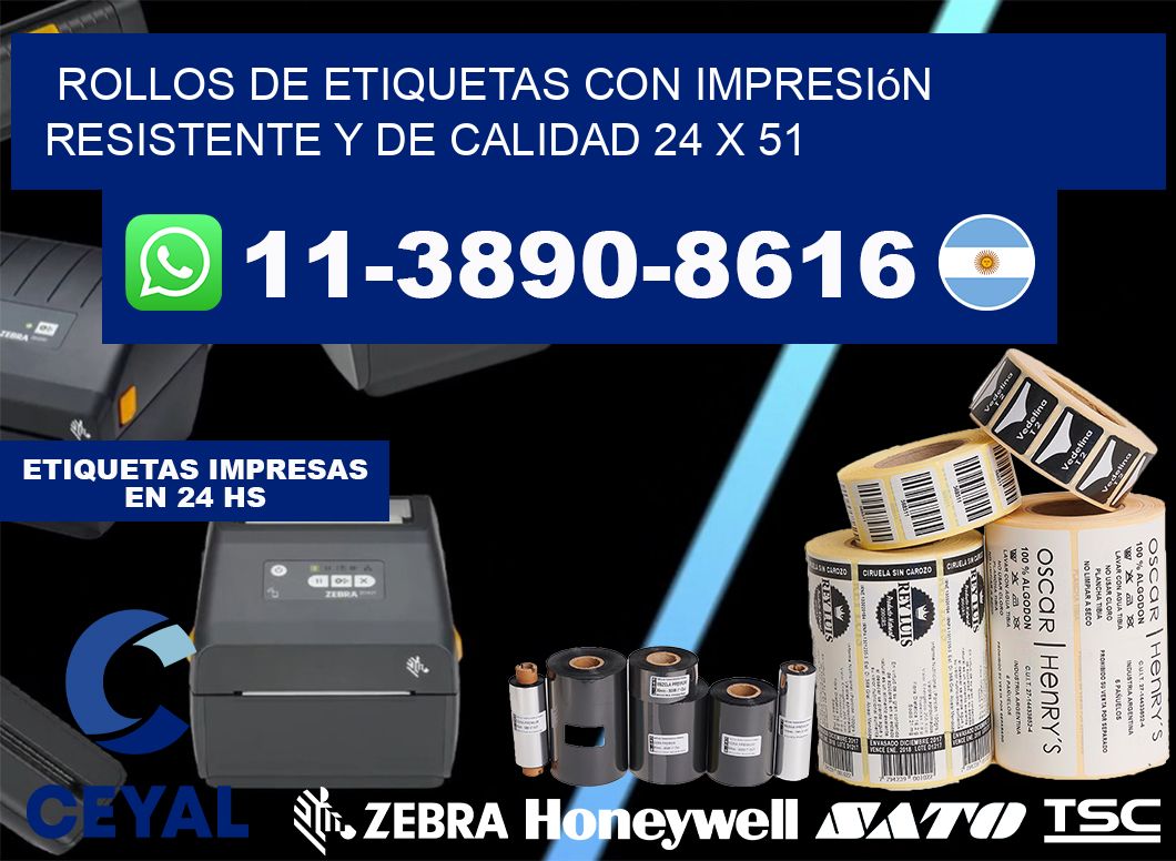rollos de etiquetas con impresión resistente y de calidad 24 x 51