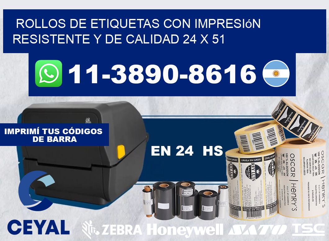 rollos de etiquetas con impresión resistente y de calidad 24 x 51