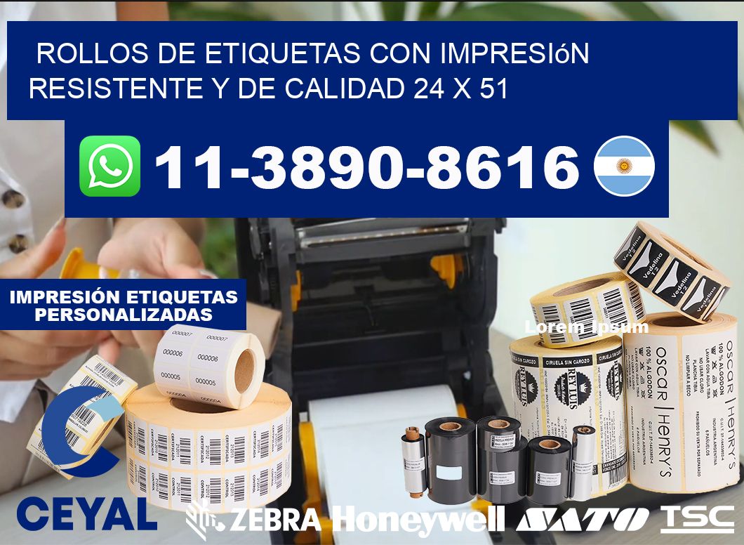 rollos de etiquetas con impresión resistente y de calidad 24 x 51