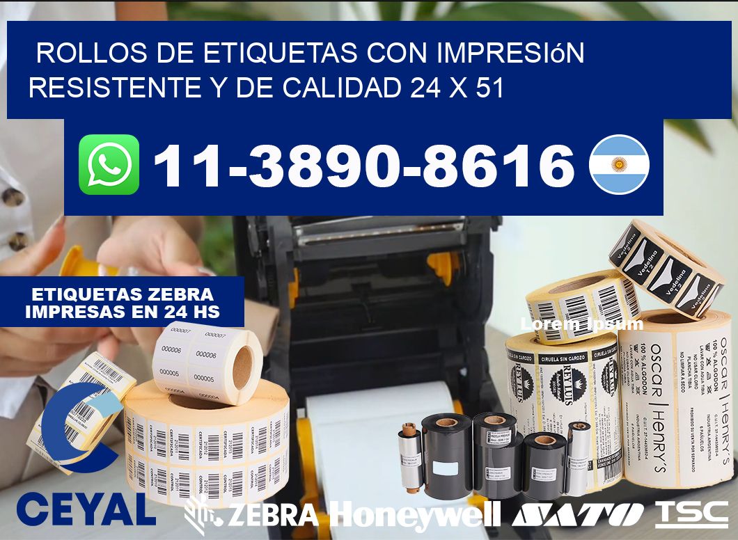 rollos de etiquetas con impresión resistente y de calidad 24 x 51