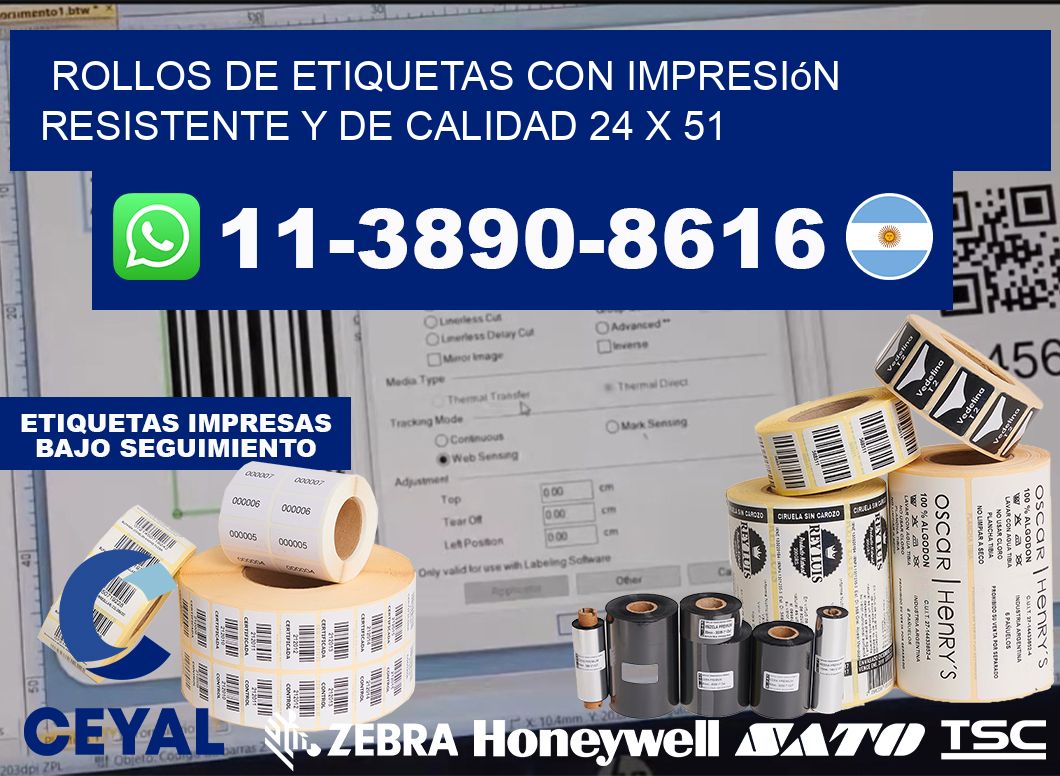 rollos de etiquetas con impresión resistente y de calidad 24 x 51