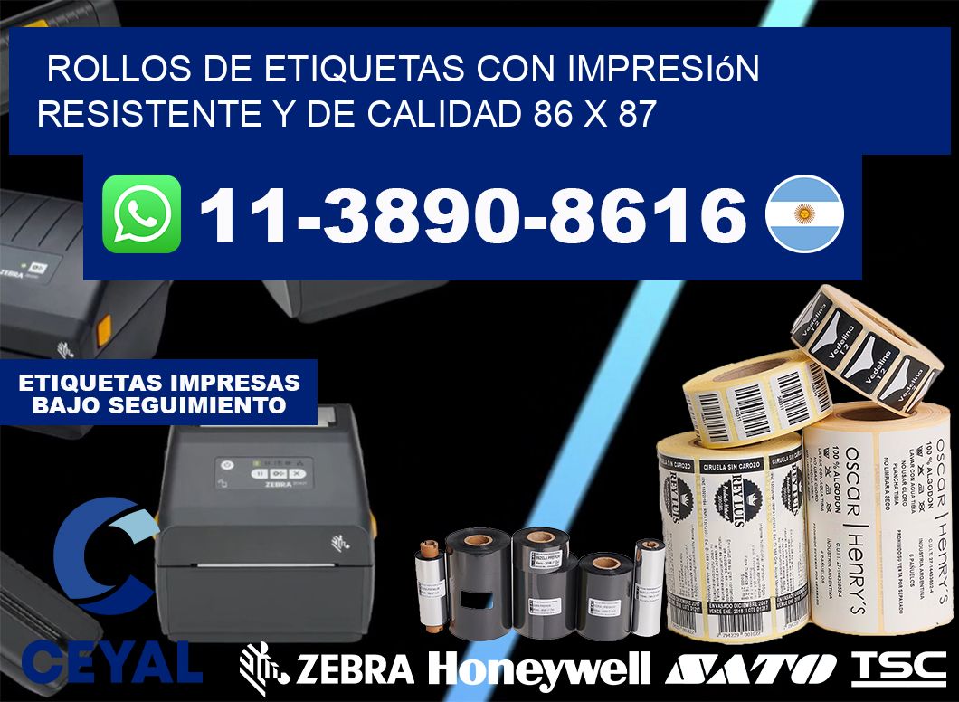 rollos de etiquetas con impresión resistente y de calidad 86 x 87