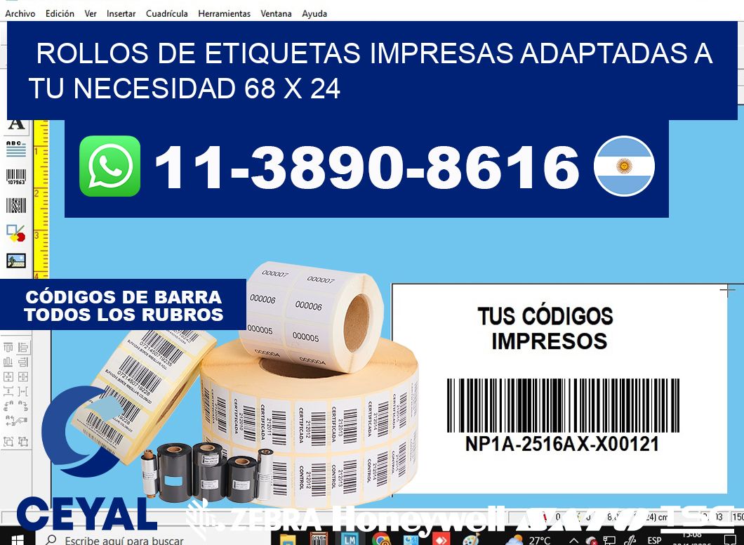 rollos de etiquetas impresas adaptadas a tu necesidad 68 x 24
