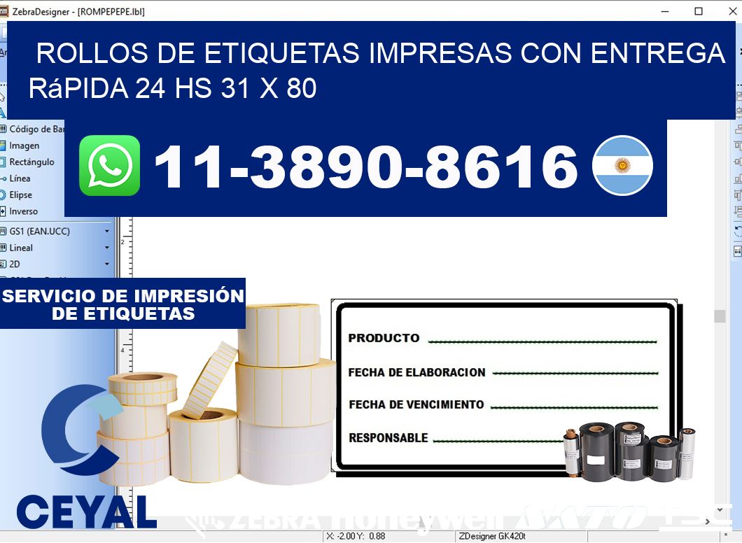 rollos de etiquetas impresas con entrega rápida 24 hs 31 x 80