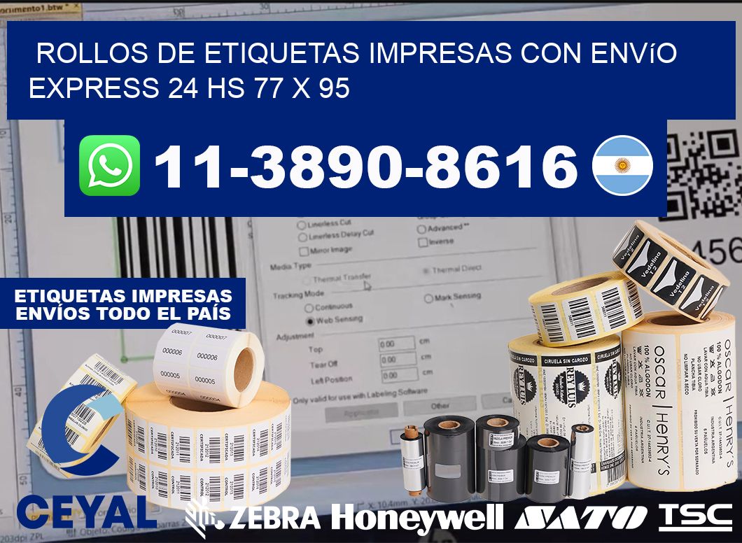 rollos de etiquetas impresas con envío express 24 hs 77 x 95