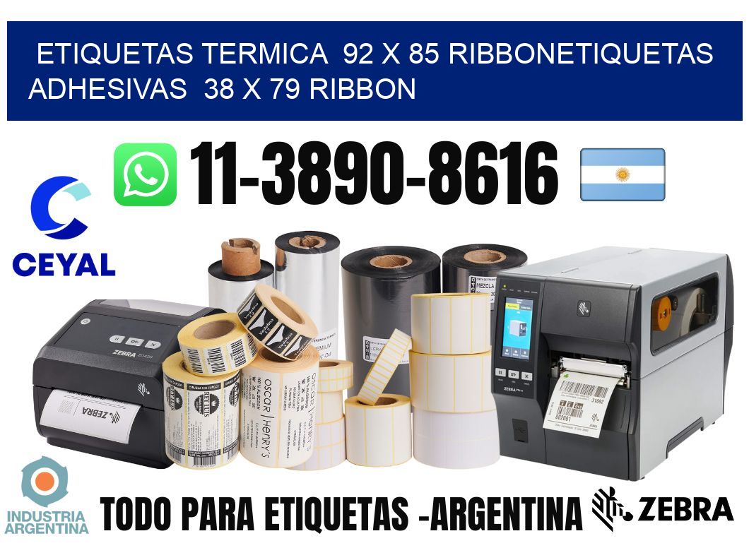 Etiquetas termica  92 x 85 ribbonEtiquetas adhesivas  38 x 79 ribbon