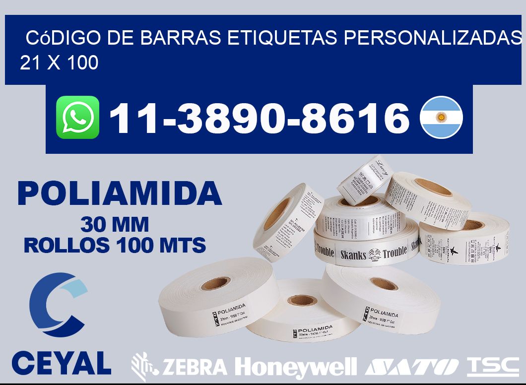código de barras etiquetas personalizadas 21 x 100