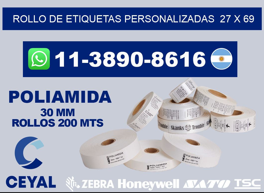 rollo de etiquetas personalizadas 27 x 69