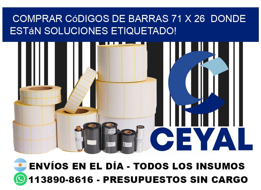 Comprar códigos de barras 71 x 26  donde están soluciones etiquetado!