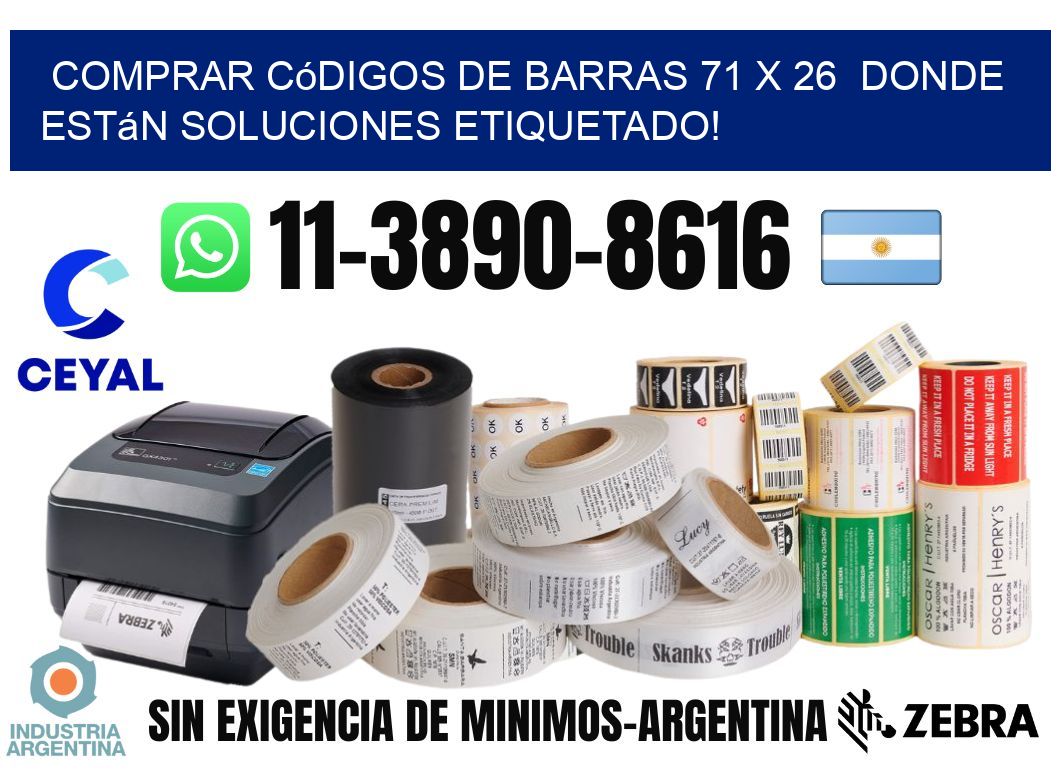 Comprar códigos de barras 71 x 26  donde están soluciones etiquetado!