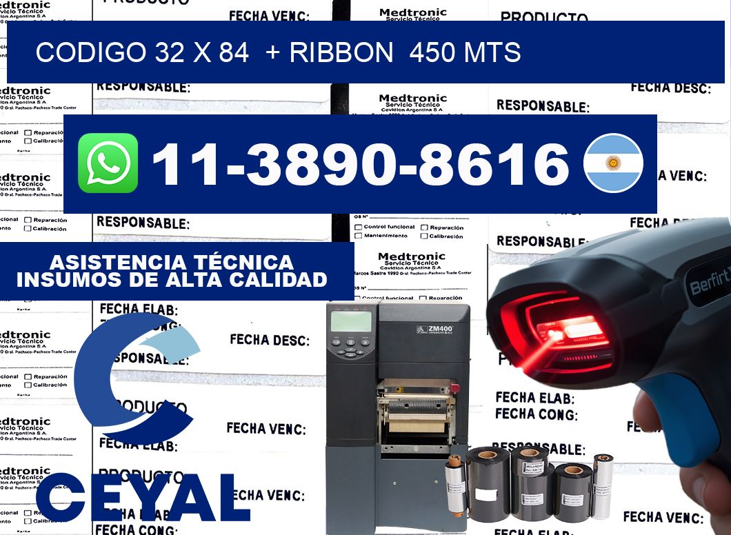 codigo 32 x 84  + ribbon  450 mts